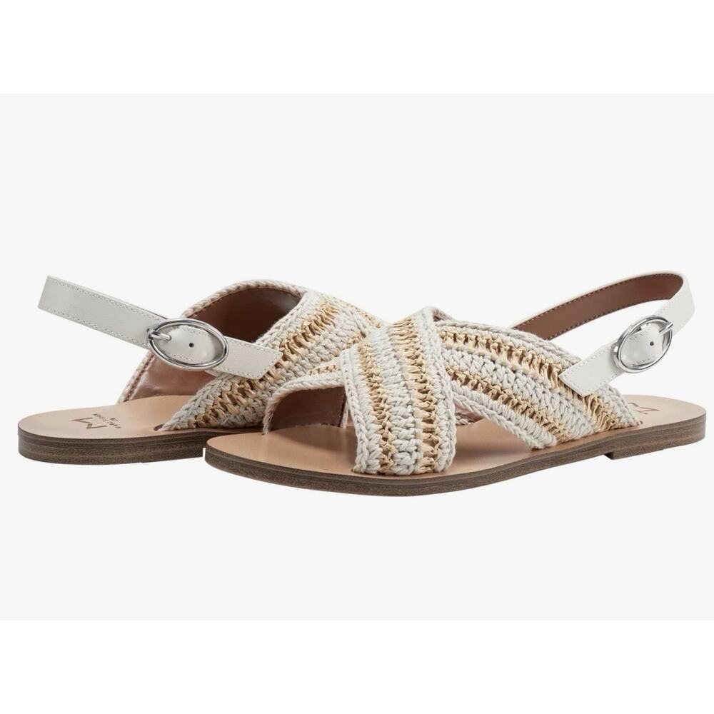 Marc Fisher LTD Lonnie Woven Crossband Flat Sandals Cream Tan Size 8.5 $50